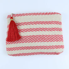 Load image into Gallery viewer, Fabric Tasselled Pouch - Red Stripes
