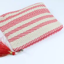 Load image into Gallery viewer, Fabric Tasselled Pouch - Red Stripes

