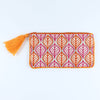 Embroidered Fabric Tasselled Pouch - Orange