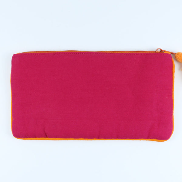 Embroidered Fabric Tasselled Pouch - Orange