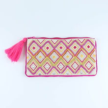 Load image into Gallery viewer, Embroidered Fabric Tasselled Pouch - Pink
