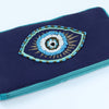 Embroidered Evil Eye Tasselled Pouch - Blue