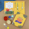 Evil Eye Elephant and Flower Set of 2 Rakhis in Greeting Card with Roli Chawal