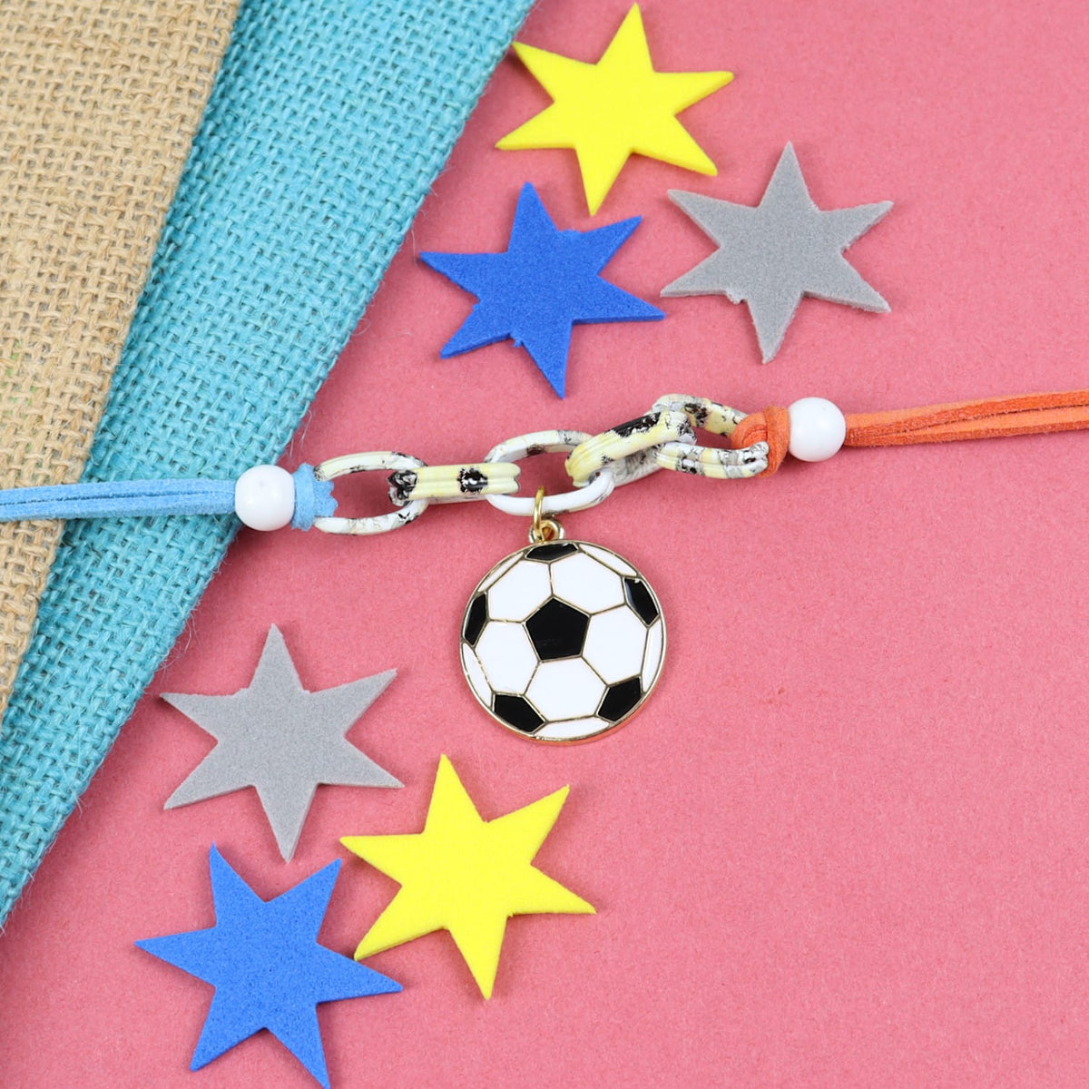 Football Rakhi in Greeting Card with Roli Chawal