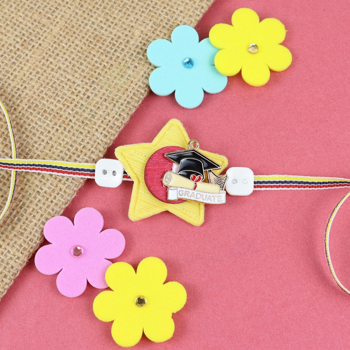 Graduate Degree Charm Rakhi in Greeting Card with Roli Chawal