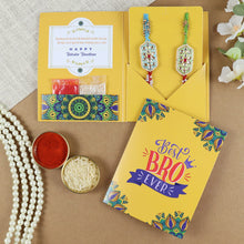 Load image into Gallery viewer, Kundan Stone Set of 2 Rakhis in Greeting Card with Roli Chawal
