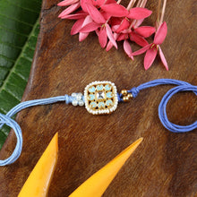 Load image into Gallery viewer, Meena Kundan Stone Set of 2 Rakhis in Greeting Card with Roli Chawal
