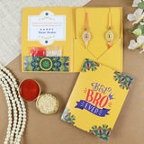 Meena Kundan Stone Set of 2 Rakhis in Greeting Card with Roli Chawal