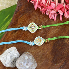 Load image into Gallery viewer, Meena Kundan Stone Set of 2 Rakhis in Greeting Card with Roli Chawal
