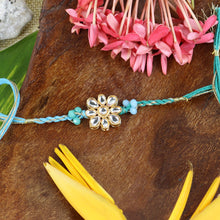 Load image into Gallery viewer, Kundan Stone Set of 2 Rakhis in Greeting Card with Roli Chawal
