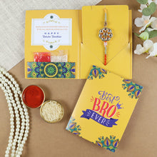 Load image into Gallery viewer, Kundan Stone Fancy Tassel Rakhi in Greeting Card with Roli Chawal
