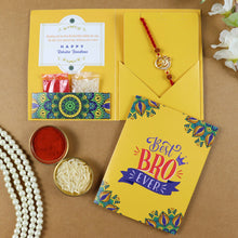 Load image into Gallery viewer, American Diamond Om Ganesh Trishul Rakhi in Greeting Card with Roli Chawal

