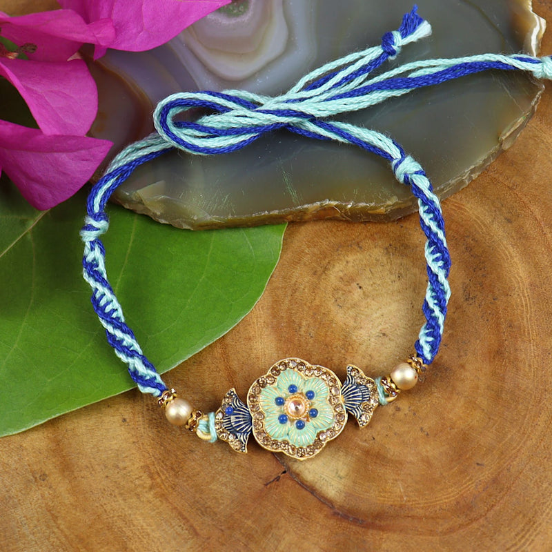 Meenakari Floral Design Rakhi in Greeting Card with Roli Chawal
