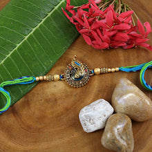 Load image into Gallery viewer, Peacock Stone Rakhi in Greeting Card with Roli Chawal
