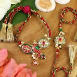 Parrot Kundan Bhaiya Bhabhi Bracelet Rakhi Set