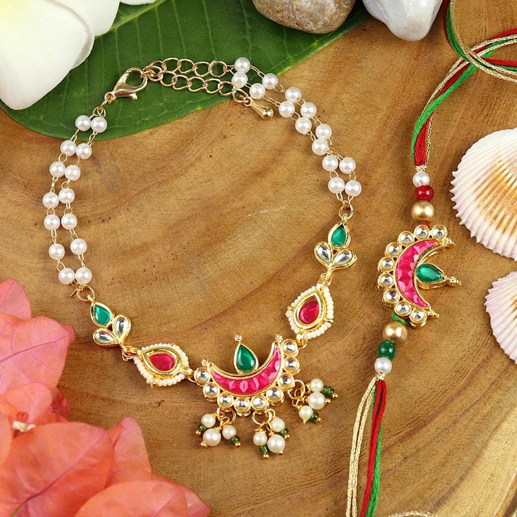 Kundan Bracelet & Rakhi Set for Bhaiya Bhabhi
