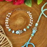 Evil Eye Hamsa Bracelet & Rakhi Set for Bhaiya Bhabhi [Beaded with Chain]