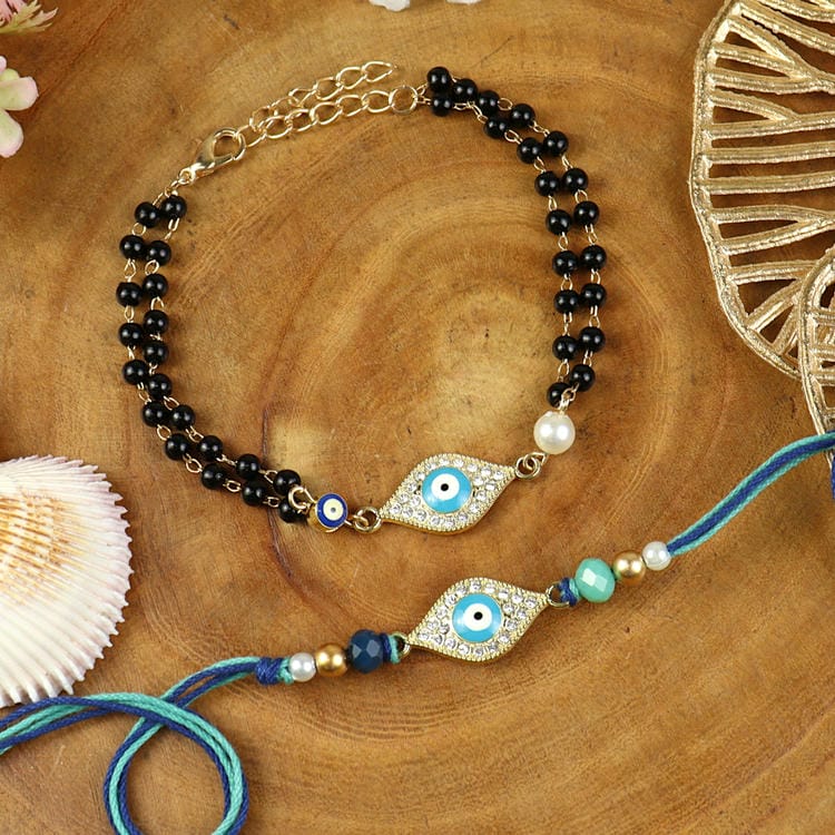 Evil Eye Bhaiya Bhabhi Bracelet Rakhi Set Raksha Bandhan Rakhi by Asthetika