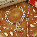 Kundan bracelet and Rakhi laid flat — Bhai Bhabhi Rakhi set
