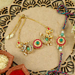Kundan bracelet and Rakhi laid flat — Bhai Bhabhi Rakhi set
