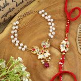 Kundan Mina bracelet and Rakhi laid flat — Bhai Bhabhi Rakhi set