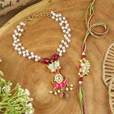 Kundan Mina bracelet and Rakhi laid flat — Bhai Bhabhi Rakhi set
