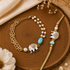 Diamond Stone Elephant Charm Bhaiya Bhabhi Rakhi & Bracelet Set