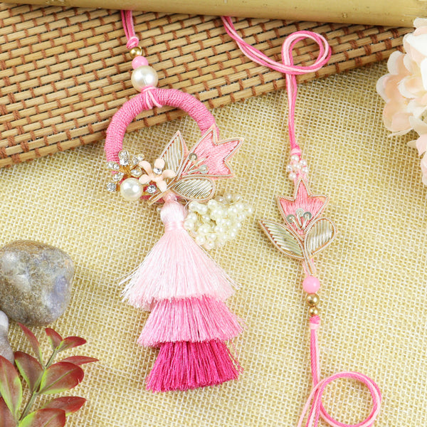 Floral Butti Bhaiya Bhabhi Rakhi Pair with Long Tassels