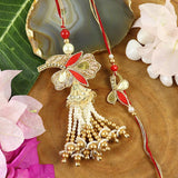 Embroidered Butti Bhaiya Bhabhi Rakhi Pair Gold Red [EMB25-003]