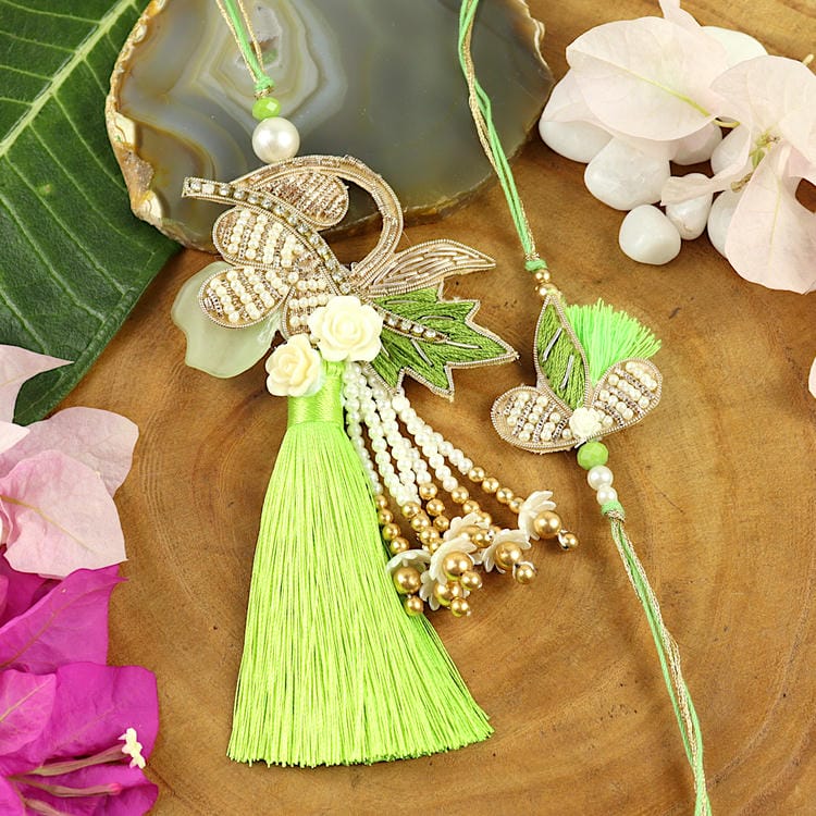Embroidered Butti Tassel Bhaiya Bhabhi Rakhi Pair [EMB25-008]