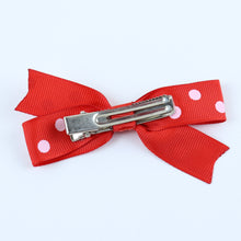 Load image into Gallery viewer, Polka Dot Fabric Bow Hair Clips - Set of 3 - Pink Red
