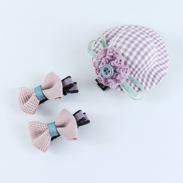 Hat & Bow Hair Clips - Set of 3 - Brown
