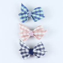 Load image into Gallery viewer, Fabric Bow Hair Clips - Set of 3 - Green Blue Pink
