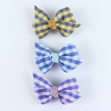Load image into Gallery viewer, Fabric Bow Hair Clips - Set of 3 - Yellow Blue Pink
