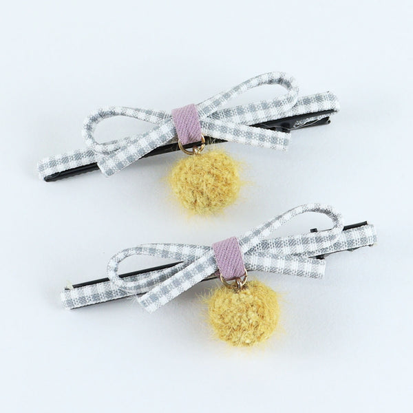 Pom Pom Hair Clips - Set of 2 - Yellow