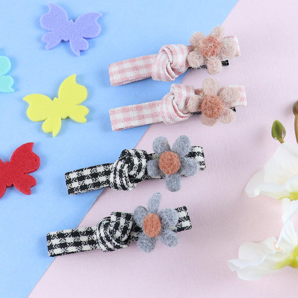 Floral Hair Clips - Set of 4 - Pink Black