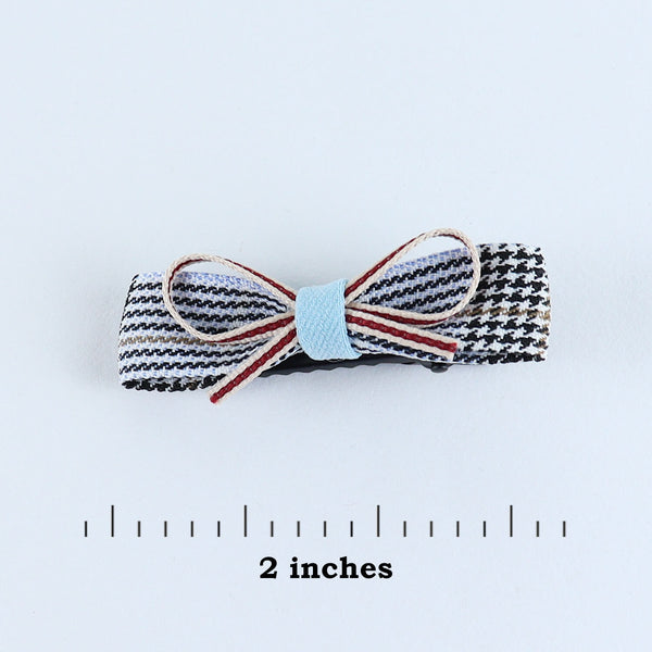 Chequered Fabric Bow Hair Clips - Set of 4 - Yellow Black