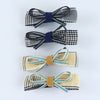Chequered Fabric Bow Hair Clips - Set of 4 - Blue Yellow