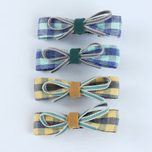 Load image into Gallery viewer, Chequered Fabric Bow Hair Clips - Set of 4 - Green Yellow
