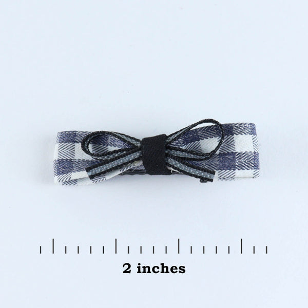 Chequered Fabric Bow Hair Clips - Set of 4 - Black Pink