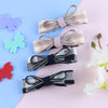 Chequered Fabric Bow Hair Clips - Set of 4 - Pink Black