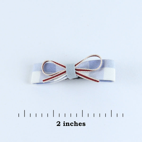 Chequered Fabric Bow Hair Clips - Set of 4 - Blue