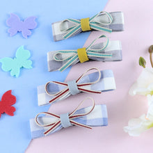 Load image into Gallery viewer, Chequered Fabric Bow Hair Clips - Set of 4 - Blue
