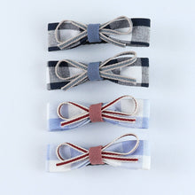 Load image into Gallery viewer, Chequered Fabric Bow Hair Clips - Set of 4 - Black Blue
