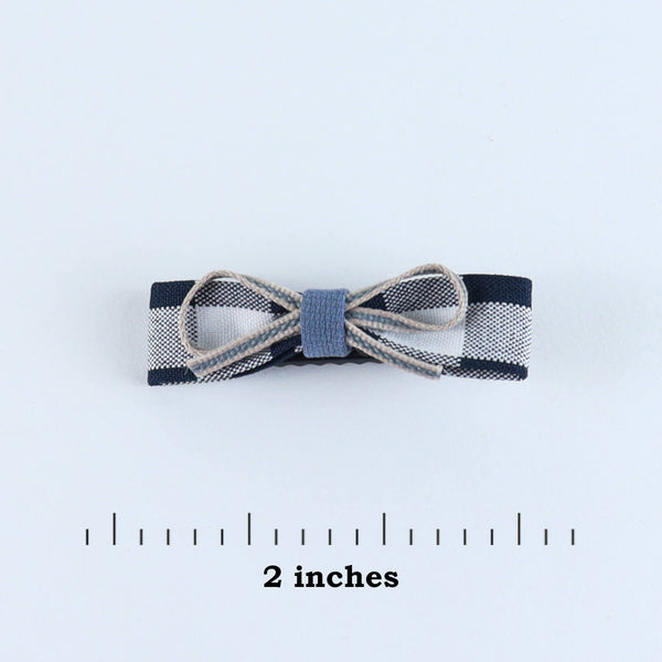 Chequered Fabric Bow Hair Clips - Set of 4 - Black Blue