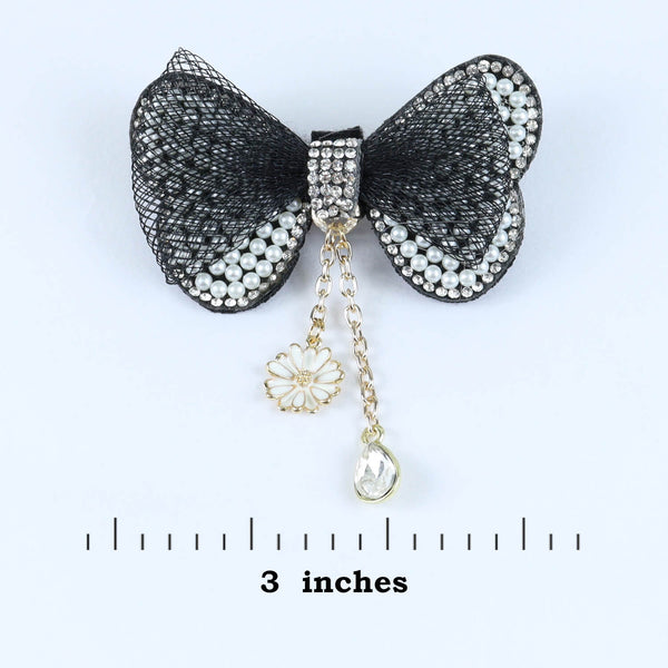 Bow Hair Clip with Hanging Charms - Black