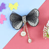 Bow Hair Clip with Hanging Charms - Black