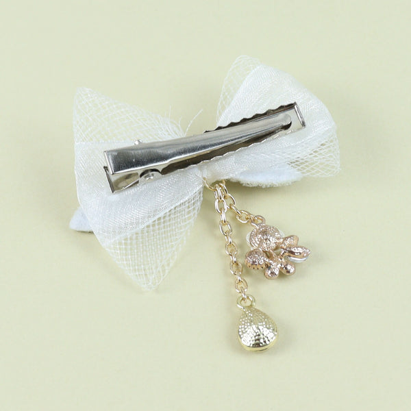 Bow Hair Clip with Hanging Charms - White