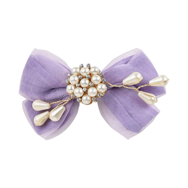 Floral Charm Bow Hair Clip - Purple