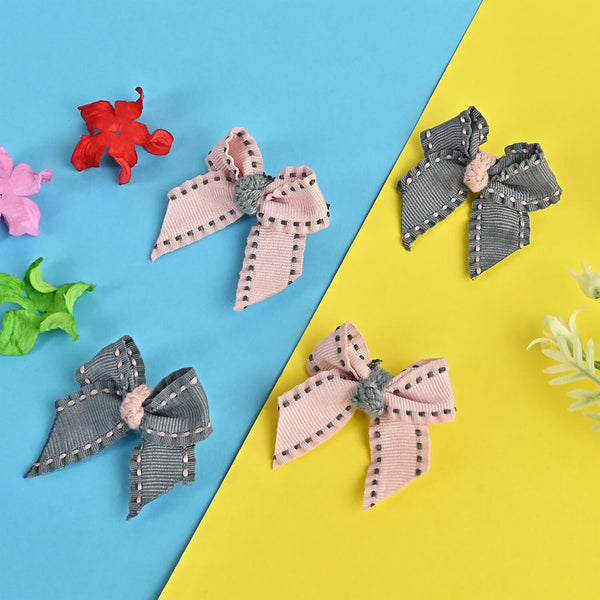 Bow Hair Clips [Set of 4] Pink & Grey